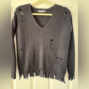 Juniors Sweet & Sinful Black V-Neck Distress Sweatshirt, Size XS